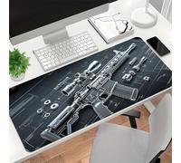 Cool Military Weapon Build Weapon Parts Display Large Gaming Mouse Pad, Non-Slip Rubber Base Multi-Size Desk Mat for Keyboard & Mouse, Gaming Office Accessory for Laptop (Silver,11.81×31.50×0.08 in)