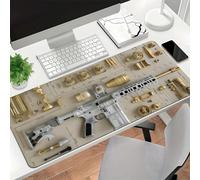 Cool Military Weapon Build Weapon Parts Display Large Gaming Mouse Pad, Non-Slip Rubber Base Multi-Size Desk Mat for Keyboard & Mouse, Gaming Office Accessory for Laptop (Gold,11.81×31.50×0.08 in)
