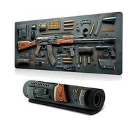 Cool Military Weapon Build Weapon Parts Display Large Gaming Mouse Pad, Stylish Desk Protector with Non-Slip Rubber, Computer Office Supplies Accessories for Table Decor (A#,15.74 * 35.43 Inch)