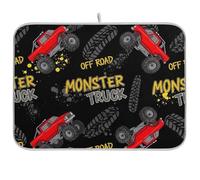 Cool Monster Trucks - Tapetes de secado de platos negros para encimera de cocina, escurridor de platos, tapete absorbente reversible para barra de café, accesorios de cocina, 18 x 24 pulgadas
