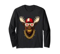Cool Moose Vibes - Funny Canada Day Maple Leaf Flag Tee Manga Larga