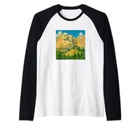Cool Mount Rushmore National Memorial USA Presedents Cartoon Camiseta Manga Raglan
