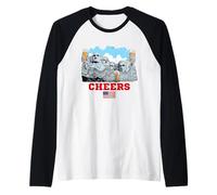 Cool Mount Rushmore National Memorial USA Presedents Cartoon Camiseta Manga Raglan