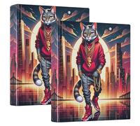 Cool Neon Cat - Carpetas de 3 anillos de 1 1/2 pulgadas con capacidad para 200 hojas, bonitas carpetas de portafolio florales con anillos redondos, 12.4 x 10.6 x 2.36 pulgadas, 1 paquete