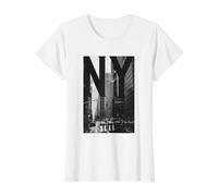 Cool New York City Abstract Skyline, Black & White New York Camiseta gráfica económica, Mujer, Blanco, M