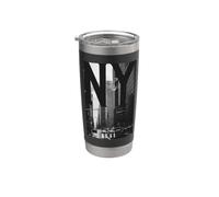 Cool New York City Abstract Skyline, Black & White New York Vaso térmico de acero inoxidable de doble pared