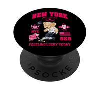 Cool New York City Teddy Bear Skating Illustration Graphic PopSockets PopGrip Adhesivo
