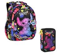 Cool Pack Jerry Disney STITCH - Mochila escolar (19 L, incluye estuche, compartimento para portátil, compartimento para botellas), color negro, multicolor, Schulrucksack + Ovales Federmäppchen