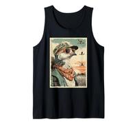 Cool Pigeon con Gafas de Sol Cazador de Patos Retro Atardecer Camiseta sin Mangas