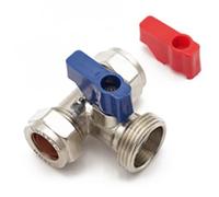 Cool Products International - Válvula de lavadora limitada, latón, entrada de compresión de 15 mm, salida de compresión de 15 mm, 3/4 BSP macho, azul y rojo