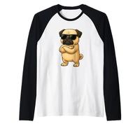 Cool Pug Cartoon Funny Dog con Gafas de Sol Camiseta Manga Raglan