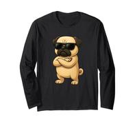 Cool Pug Cartoon Funny Dog con Gafas de Sol Manga Larga
