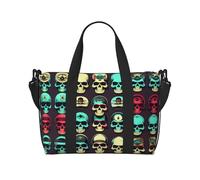 Cool Retro Skull Head Graphics - Bolsas de viaje versátiles para artículos personales para mujer, espaciosas bolsas de lona para viajes, bolsas de gimnasio para hombres, Negro -, Talla única