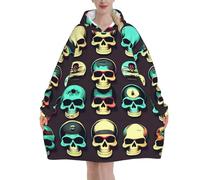 Cool Retro Skull Head Graphics Cozy Winter Wear Manta con capucha de franela de felpa suave con capucha y bolsillo frontal