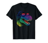 Cool Retro T-Rex Dino con auriculares Camiseta