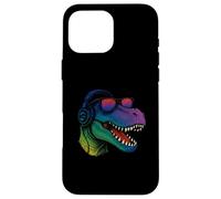 Cool Retro T-Rex Dino con auriculares Carcasa para iPhone 16 Pro Max