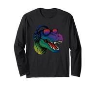 Cool Retro T-Rex Dino con auriculares Manga Larga