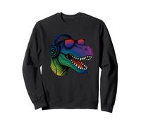 Cool Retro T-Rex Dino con auriculares Sudadera