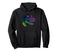Cool Retro T-Rex Dino con auriculares Sudadera con Capucha