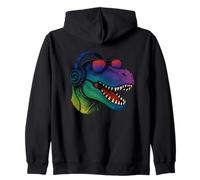 Cool Retro T-Rex Dino con auriculares Sudadera con Capucha