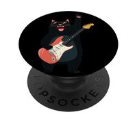 Cool Rock Cat Guitarra Tocando Divertido Diseño Animal PopSockets PopGrip Adhesivo