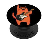 Cool Rock Cat Tocando la Guitarra Divertido diseño Entusiasta de la música PopSockets PopGrip Adhesivo