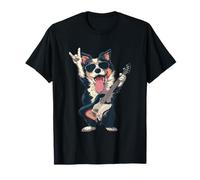 Cool Rock Dog Guitarra Tocando Divertido Diseño Animal Camiseta