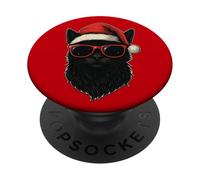 Cool Santa Cat - Gatito Negro con Gafas de Sol y Sombrero de Papá Noel PopSockets PopGrip Adhesivo