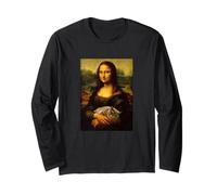 Cool Sarcastic Mona Lisa Carrying Her Cat Graphic Designs Manga Larga