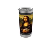 Cool Sarcastic Mona Lisa Carrying Her Cat Graphic Designs Vaso térmico de acero inoxidable de doble pared