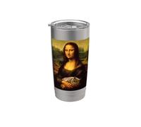 Cool Sarcastic Mona Lisa Carrying Her Cat Graphic Designs Vaso térmico de acero inoxidable de doble pared