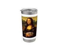 Cool Sarcastic Mona Lisa Carrying Her Cat Graphic Designs Vaso térmico de acero inoxidable de doble pared