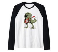 Cool Sarcástico Ilustración T-Rex Dinosaurio Tocando Guitarra Camiseta Manga Raglan