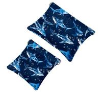 Cool Shark - Bolsa de cosméticos de bolsillo con patrón sin costuras, impermeable, sin cremallera, cierre automático, portátil, mini almacenamiento de viaje para auriculares y joyas, multicolor,