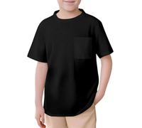 Cool Shirt Kinder Kurzarm Plain Top Tees Junge & Mädchen Baby Unisex Kleinkind Kinder Rundhals T-Shirt mit Tasche Flanellhemd Baby Junge, Negro , 5-6 años