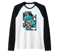 Cool Skate Dino Baby Dinosaur Cartoon for Kids Camiseta Manga Raglan