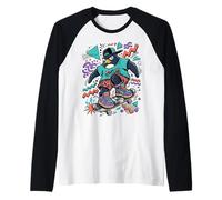 Cool Skater Penguin 90s Streetwear Graphic Camiseta Manga Raglan