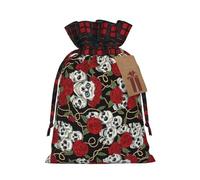Cool Skull Head and Roses - Bolsa de regalo reutilizable con cordón para vacaciones y ocasiones especiales