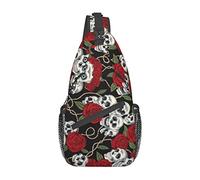 Cool Skull Head and Roses Sling Bag Mochila cruzada de viaje Mochila de pecho para hombres y mujeres, hombros izquierdo y derecho ajustables Senderismo Mochila informal
