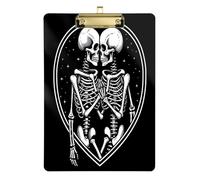 Cool Skull Lover Kiss - Portapapeles acrílico para enfermeras y oficina, tablero de clip de plástico con clip de perfil bajo, gancho para colgar, tablero de escritura de PVC transparente, dorado, 12.5