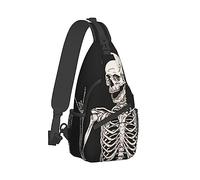 Cool Sling Backpack para hombres y mujeres, bandolera bandolera compatible con Halloween Day Of Dead Goth Skull Cute Funny Skeleton Bag, duradero viaje senderismo mochila con cremallera, ajustable y t