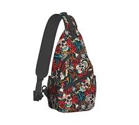 Cool Sling Mochila Compatible con Vintage Day of Dead Sugar Skulls Rose Flowers Cactus, Sling Shoulder Bag, Outdoor Chest Crossbody Bike Gym Runner Daypack con Correa Ajustable para Hombres y Mujeres
