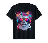 Cool Snow Leopard con Gafas de Sol y Auriculares Camiseta