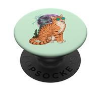 Cool Space Tiger Sunglasses Galaxy Lightning Tiger PopSockets PopGrip Adhesivo