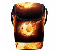 Cool Sport - Lonchera reutilizable con diseño de balón de fútbol de fuego y balón de fútbol, lonchera grande vertical con correa ajustable para el hombro