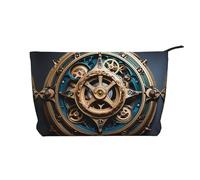 Cool Steampunk Gears - Bolsa de cosméticos de pana impresa, gran capacidad, impermeable, bolsa de almacenamiento de artículos de tocador de viaje, Black, Talla única