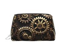 Cool Steampunk Gears - Neceser de piel con estampado de engranajes de estilo steampunk, bolsa de maquillaje de cuero para bolso con cierre de cremallera superior, elegante bolsa de aseo, Silver, Talla