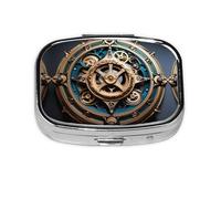 Cool Steampunk Gears - Organizador de pastillas de viaje con 2 compartimentos, mini pastillero portátil, caja de almacenamiento de medicamentos y vitaminas