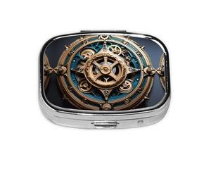 Cool Steampunk Gears - Organizador de pastillas de viaje con 2 compartimentos, mini pastillero portátil, caja de almacenamiento de medicamentos y vitaminas