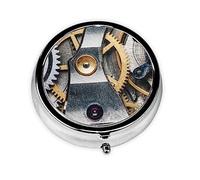 Cool Steampunk Gears - Pastillero pequeño de metal con 3 compartimentos, bonito pastillero portátil de viaje, organizador de medicamentos, soporte para bolso y bolsillo